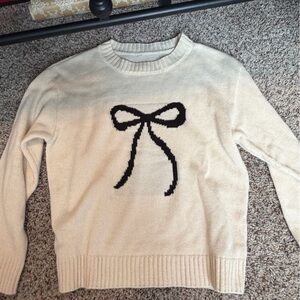 SHEIN Cream Knit Sweater with Black Bow